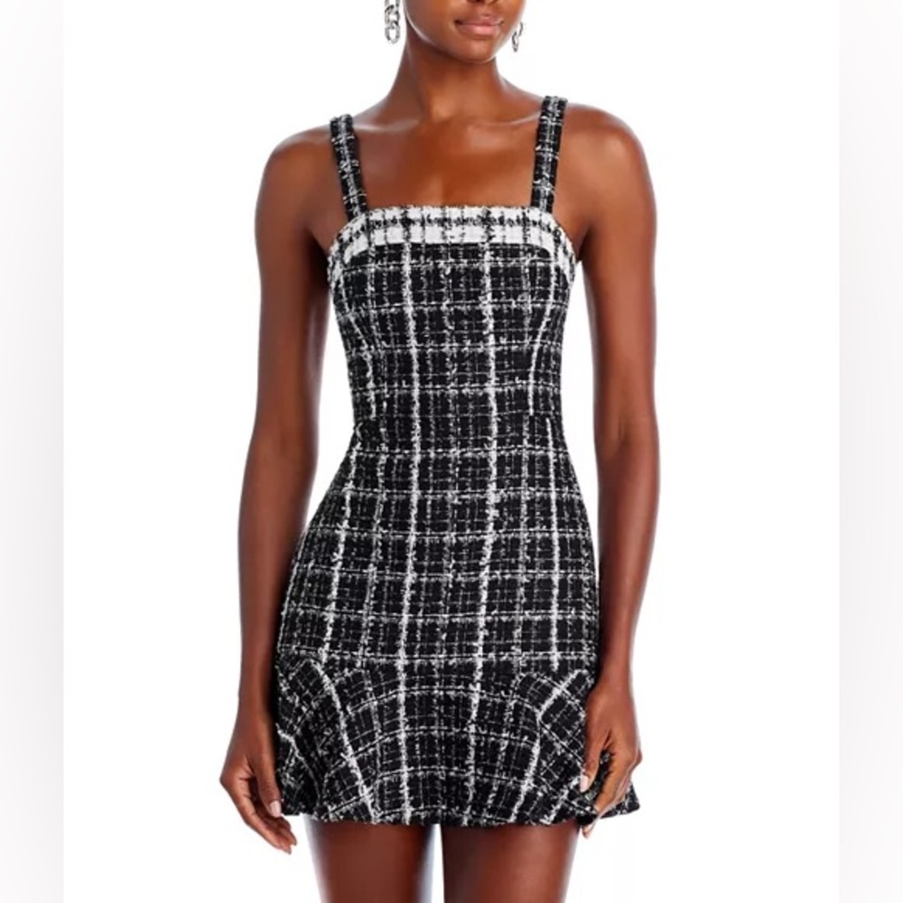 Alice + Olivia Kaidra Square Neck Mini Dress in Black & Off White, NWT